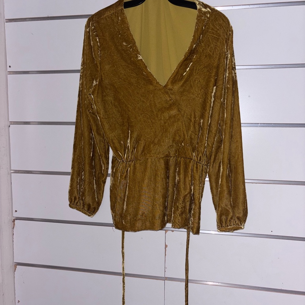 J.Crew Gold Olive Velvet V-Neck Peplum Blouse Size 4